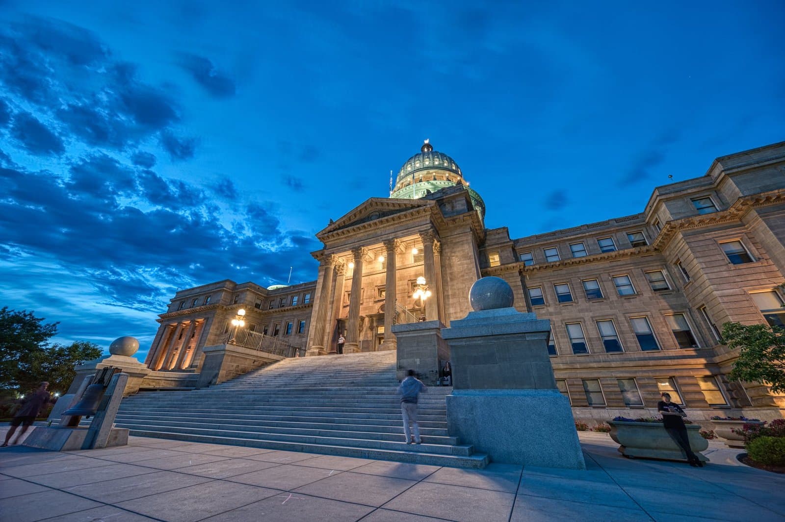 old stone palace with dome at night boise idaho